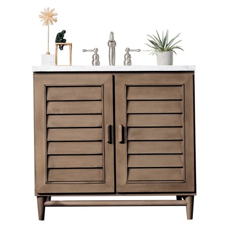 James Martin Vanities Portland 36in Single Vanity Whitewashed Walnut w/ 3 CM Carrara Marble Top 620-V36-WW-3CAR